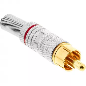 InLine Conector macho RCA metálico para soldar, plateado, anillo rojo, para cable de 6 mm