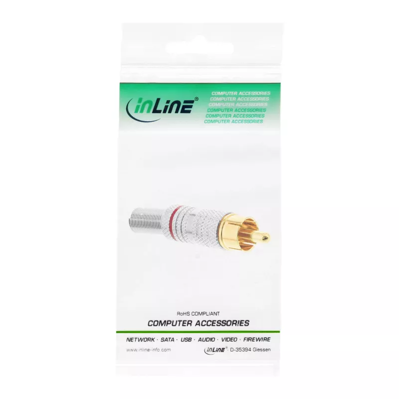 InLine Conector macho RCA metálico para soldar, plateado, anillo rojo, para cable de 6 mm