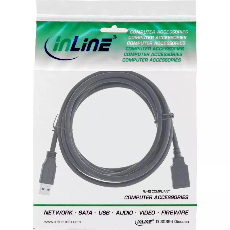 InLine Cable USB 3.2 Gen.1 Type-A macho / Type-A hembra, negro, 5 m