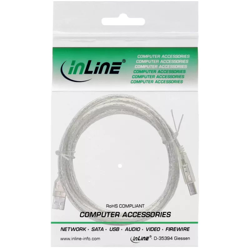 Cable USB 2.0 Type-A macho / Type-B macho InLine 34505T 0,5 m transparente