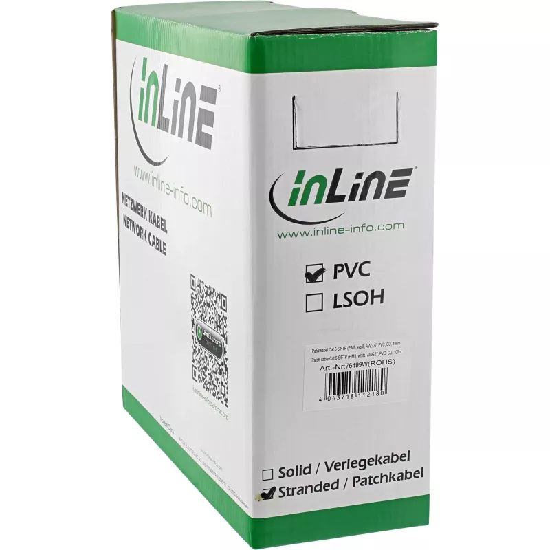 Cable de red InLine S/FTP PiMF Cat.6 AWG27 PVC CU 100 m, blanco