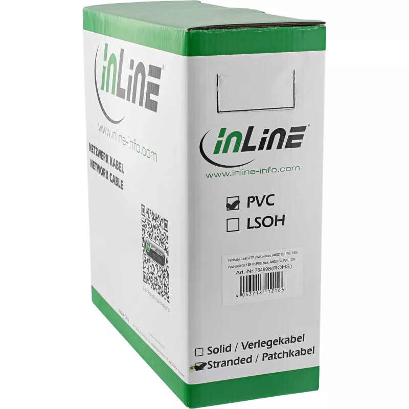 Cable de red InLine S/FTP PiMF Cat.6 negro AWG27 PVC CU 100 m