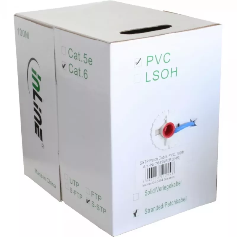 Cable de red Ethernet InLine Cat6 S/FTP PiMF AWG27 PVC, 100 m, azul