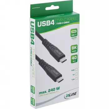 Cable USB4 InLine, USB-C macho/macho, PD 240W, 8K60Hz, TPE negro 1 m