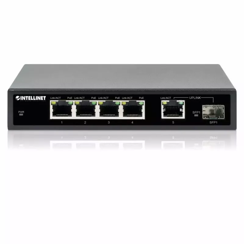 Intellinet switch Gigabit Ethernet PoE+ de 5 puertos con puerto SFP 91W de presupuesto PoE