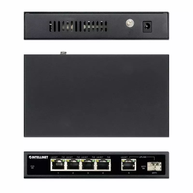 Intellinet switch Gigabit Ethernet PoE+ de 5 puertos con puerto SFP 91W de presupuesto PoE