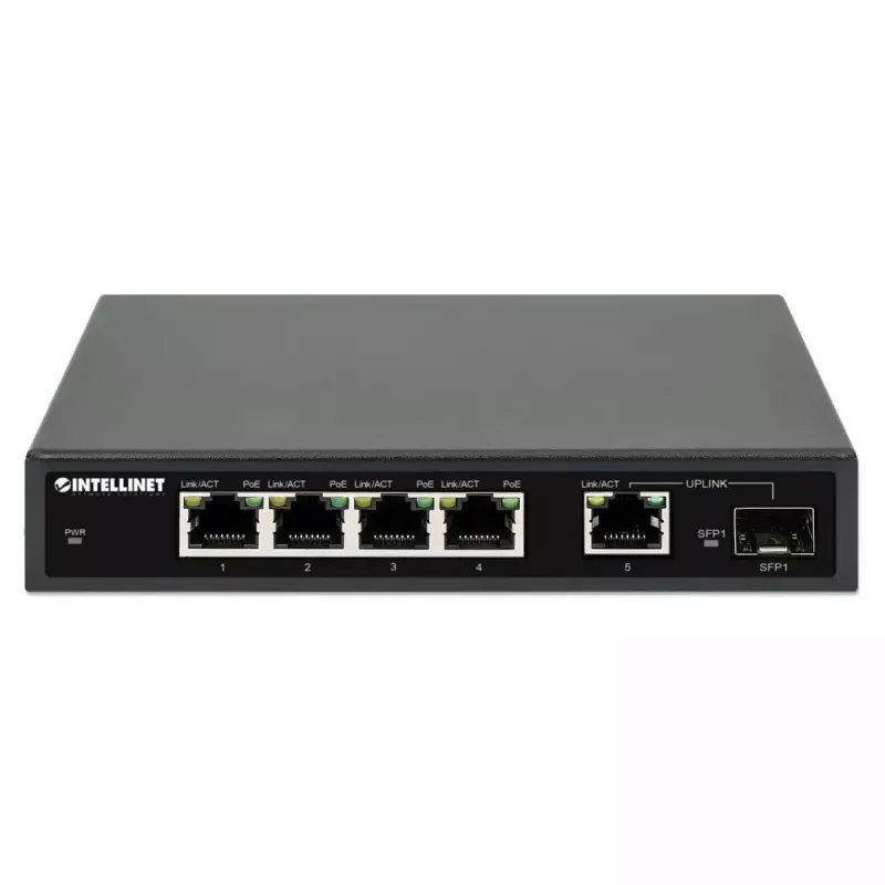 Intellinet switch Gigabit Ethernet PoE+ de 5 puertos con puerto SFP 91W de presupuesto PoE