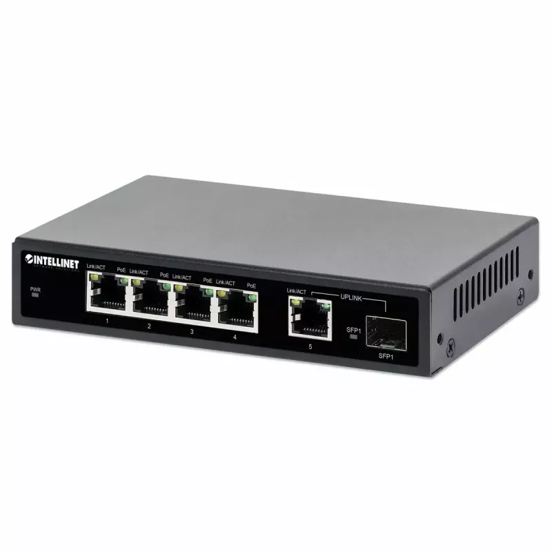 Intellinet switch Gigabit Ethernet PoE+ de 5 puertos con puerto SFP 91W de presupuesto PoE