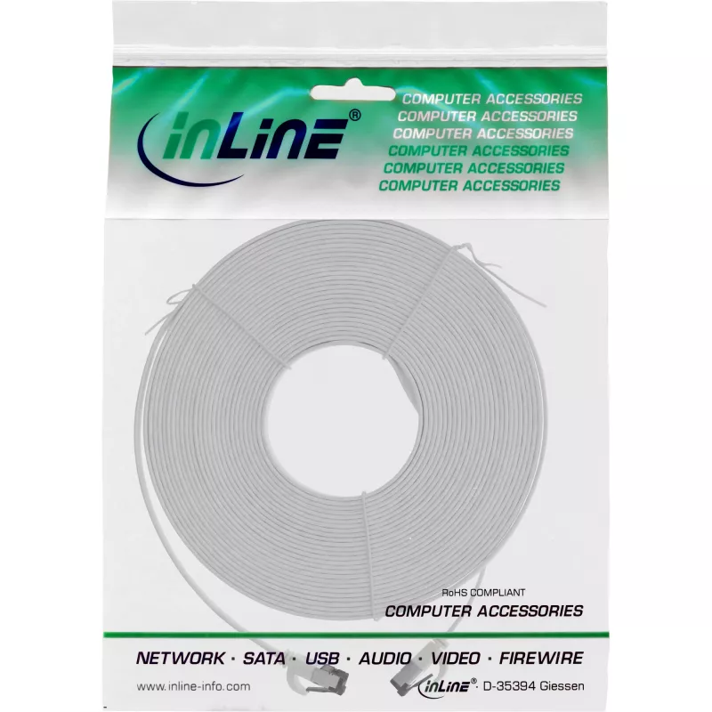 Cable de red plano InLine, U/FTP, Cat.6A, TPE libre de halógenos, blanco, 15 m