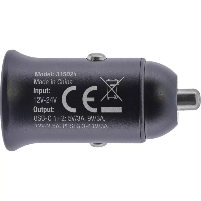 Adaptador de carga para coche InLine USB Power Delivery, 2x USB-C, negro