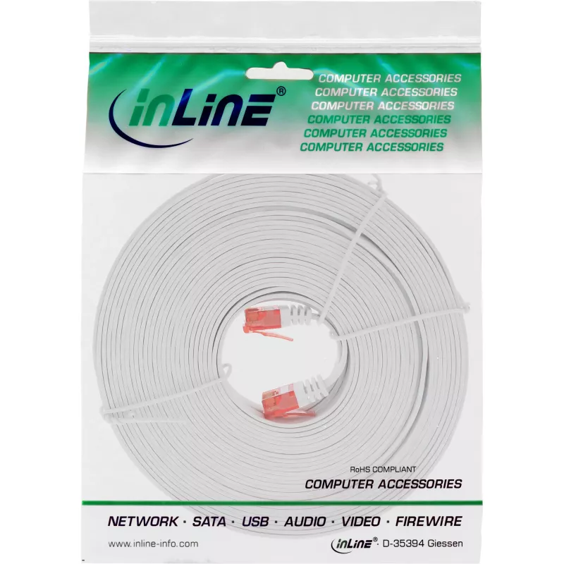 Cable de red plano ultraplano InLine U/UTP Cat.6 compatible Gigabit blanco 5 m
