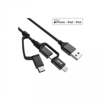 Cable USB 3 en 1 InLine, USB-A macho a Micro-USB+USB-C+Lightning, negro/aluminio