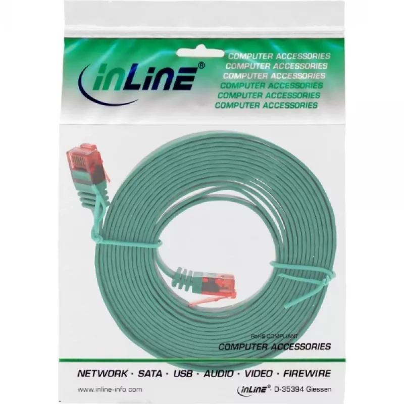 Cable de red plano ultraslim U/UTP Cat.6 Gigabit verde 3 m InLine