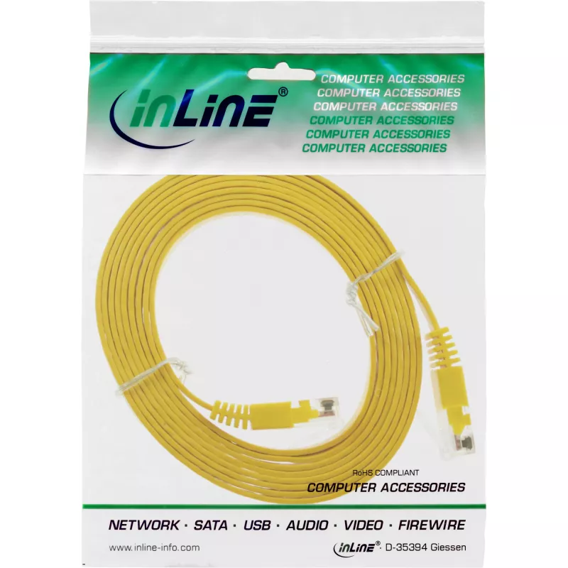 Cable de red plano ultraslim U/UTP Cat.6 Gigabit amarillo 3 m InLine