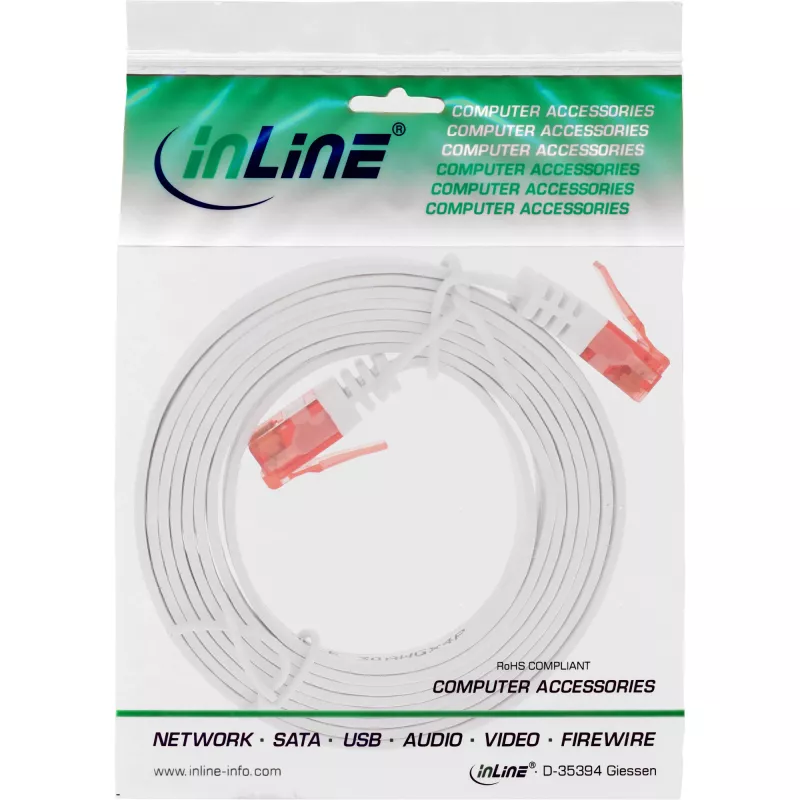 Cable de red plano ultraplano U/UTP Cat.6 Gigabit blanco 0,5 m InLine