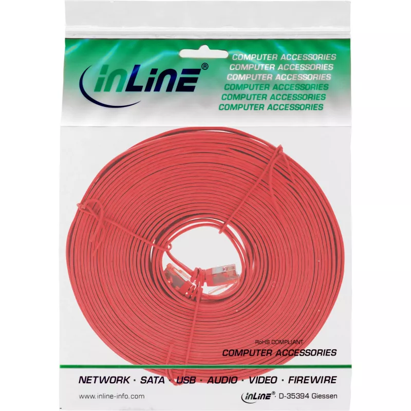 Cable de red plano ultraslim U/UTP Cat.6 Gigabit rojo 10 m InLine