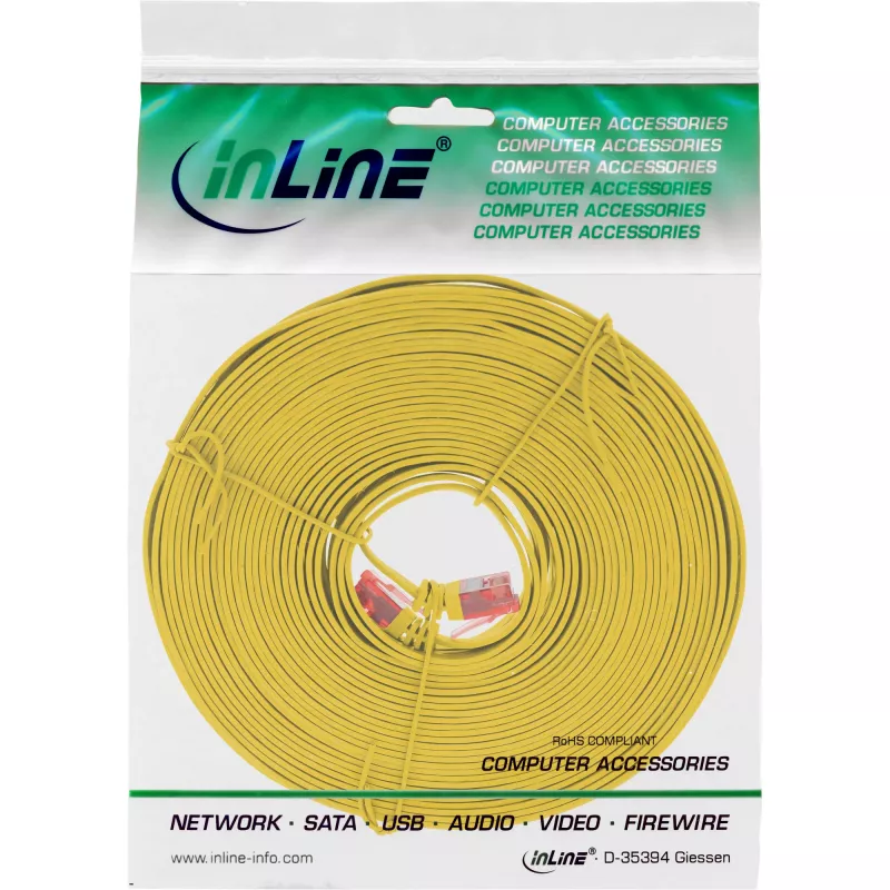 Cable de red plano ultraslim U/UTP Cat.6 Gigabit amarillo 10 m InLine
