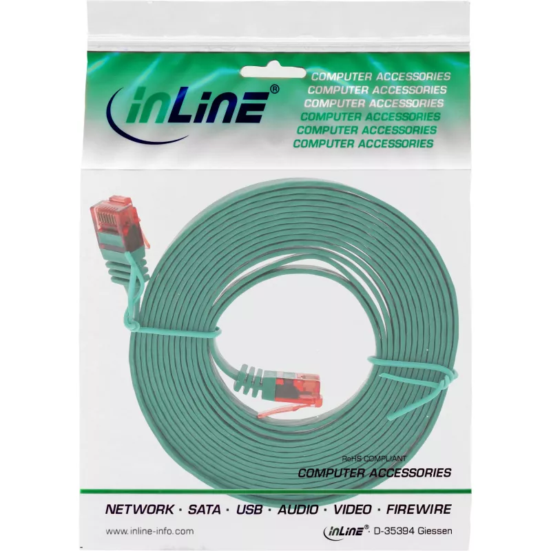 Cable de red plano ultradelgado U/UTP Cat.6 Gigabit, verde, 2 m InLine