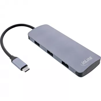 Hub USB 3.2 Gen.2 InLine, 4x USB-C + 3x USB-A, PD 100W, aluminio, gris