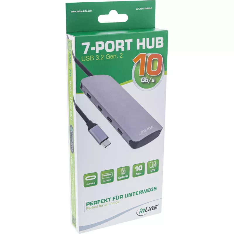Hub USB 3.2 Gen.2 InLine, 4x USB-C + 3x USB-A, PD 100W, aluminio, gris