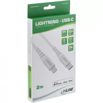 Cable USB-C Lightning InLine, para iPad, iPhone, iPod, plata/aluminio, 1 m