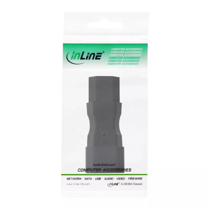 InLine Adaptador de red IEC 60320 C14 a C13, 3 polos, conector de aparato