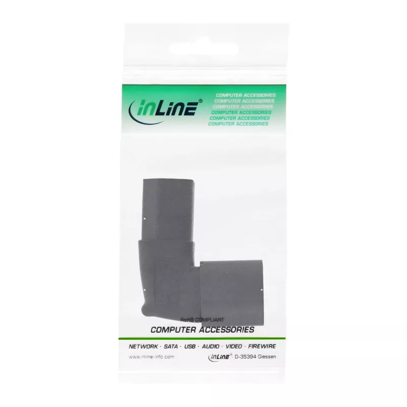 InLine Adaptador de red IEC 60320 C14/C13, acodado hacia arriba/abajo, 3 polos. Aparato IEC