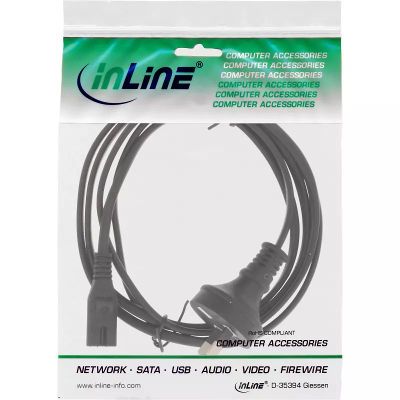 InLine Cable de alimentación, conector Australia a conector Euro8, negro, 1,8 m