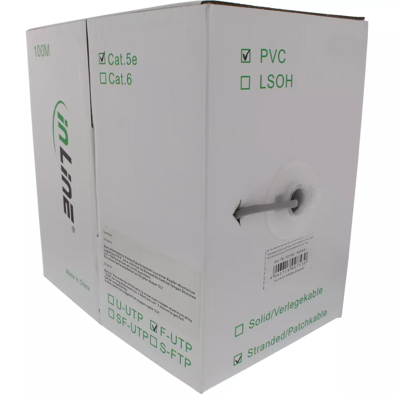 Cable de red InLine F/UTP Cat.5e AWG26 CCA PVC gris 100m