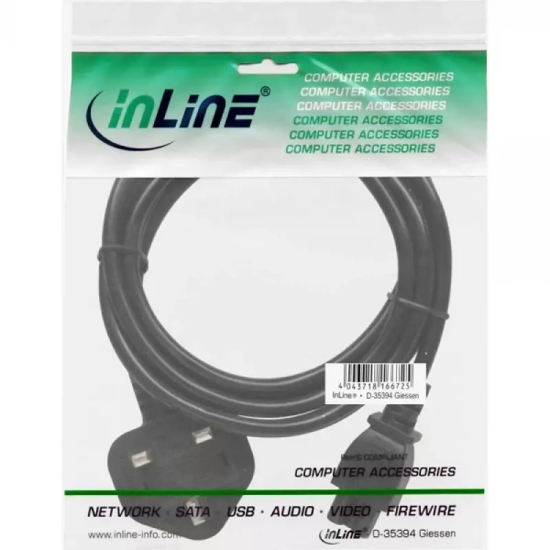 Cable de alimentación InLine para portátil Inglaterra conector hembra de 3 polos 2 m