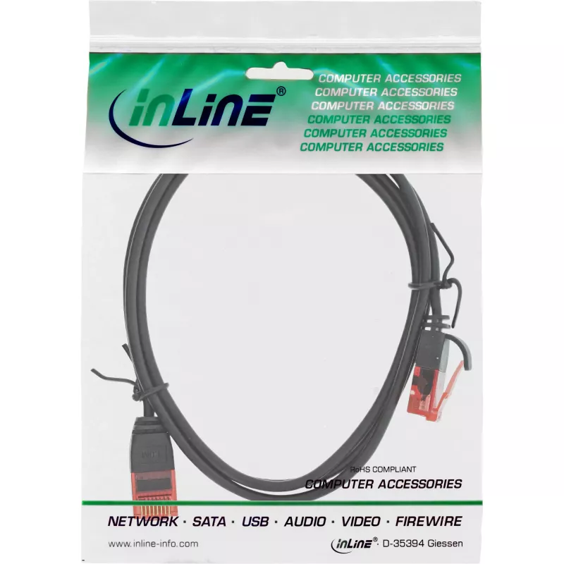 Cable de red fino InLine, U/UTP, Cat.6, negro, 0,5 m