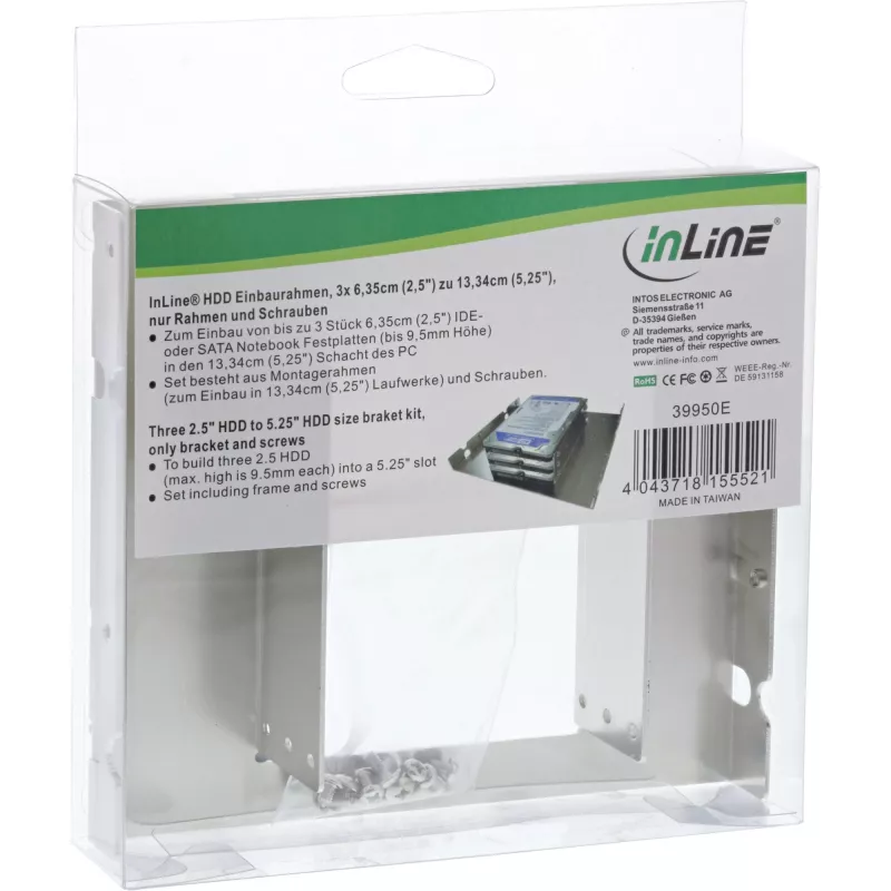 Kit de soportes InLine 3x HDD de 2,5 pulgadas a tamaño HDD de 5,25 pulgadas soportes y tornillos