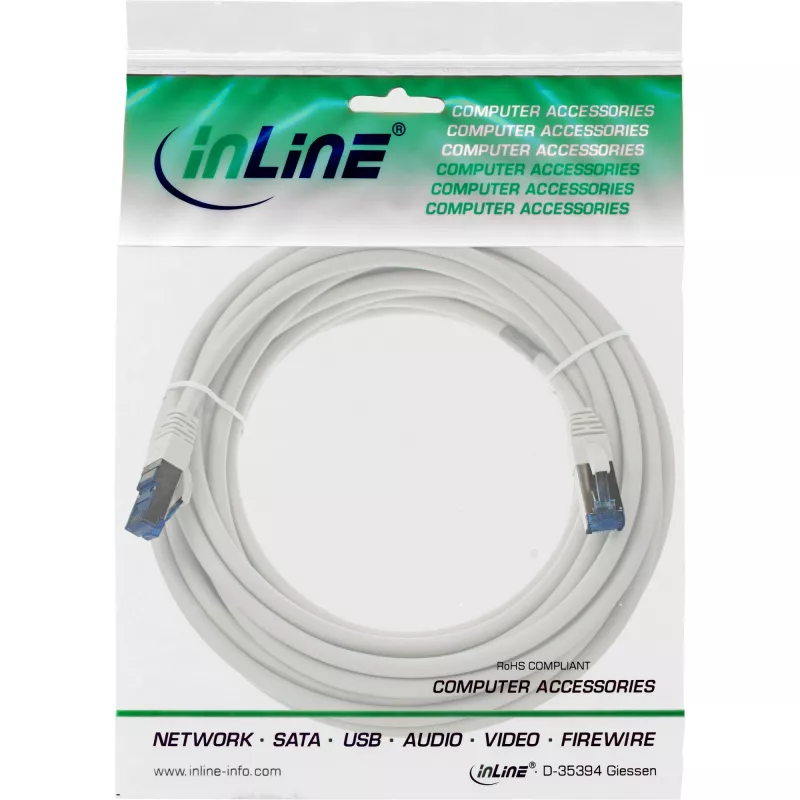 Cable de parcheo InLine S/FTP PiMF Cat.6A libre de halógenos 500MHz blanco 15m