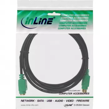 Cable PS/2 InLine, M/H, negro/verde, contactos dorados, 2m, Negro, 2m, PS/2, PS/2, macho, hembra