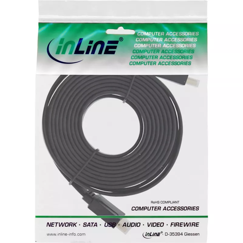 Cable plano HDMI InLine High Speed con Ethernet dorado negro 10m
