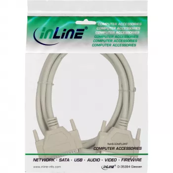 Cable de prolongación serie InLine, moldeado DB37 macho / hembra, directo, gris, 2m