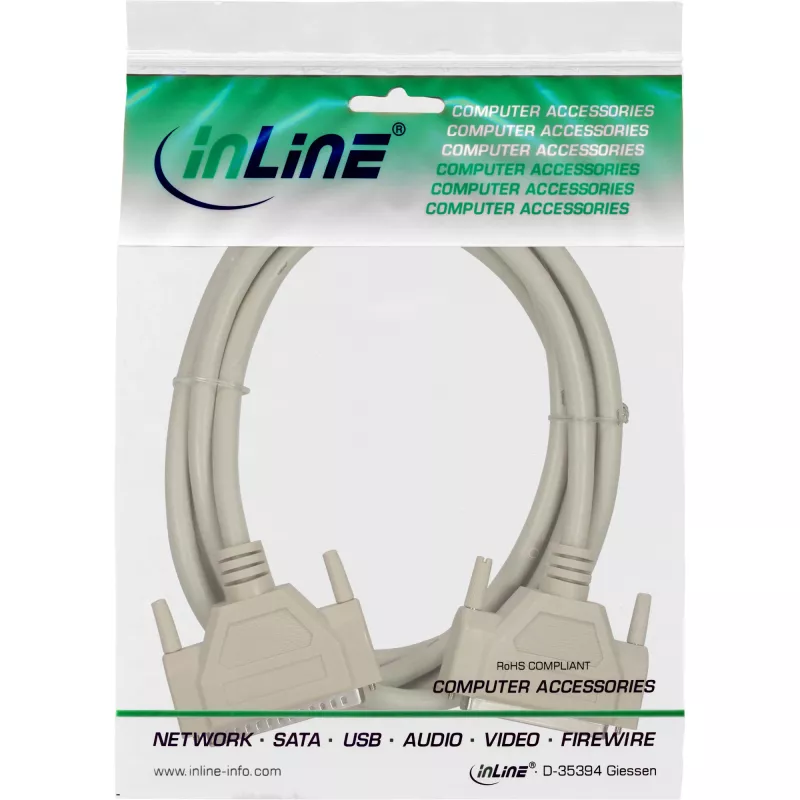 Cable de prolongación serie InLine, moldeado, DB37, macho / hembra, directo, gris, 3m