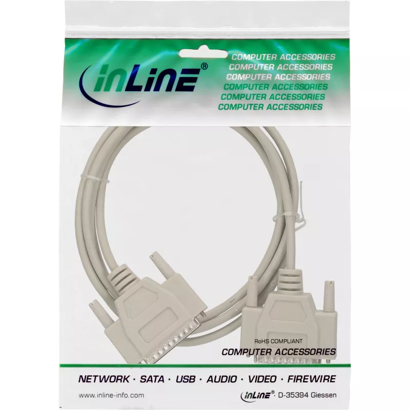 Cable serie InLine, moldeado, DB25 macho a macho, directo, gris, 10m