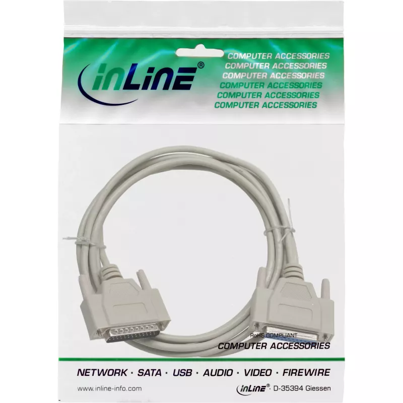 Cable serie InLine, moldeado, DB25 macho a DB25 hembra, directo, gris, 3m