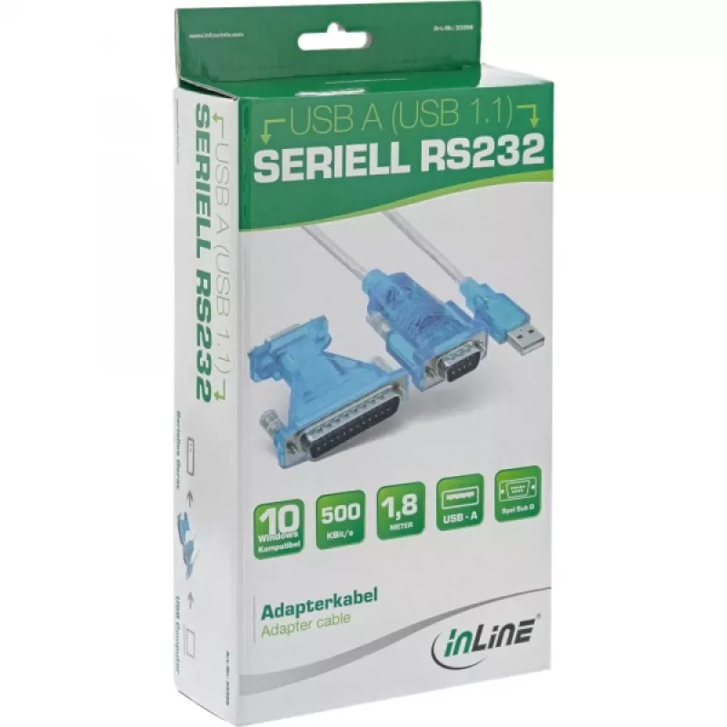 Cable adaptador USB a serie InLine USB Type-A macho / DB9 macho 1,8 m