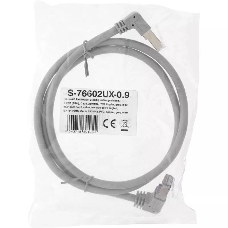 Cable de red InLine® S-76602U-1.1 conector acodado Cat.6 1,1 m gris