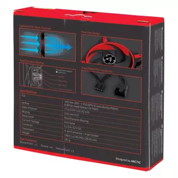 ARCTIC BioniX P140 (rojo) – Ventilador gaming de 140 mm optimizado para presión con PWM PST