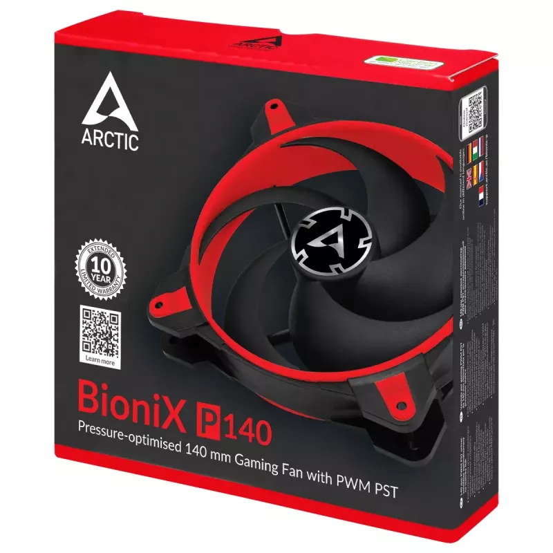 ARCTIC BioniX P140 (rojo) – Ventilador gaming de 140 mm optimizado para presión con PWM PST