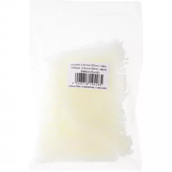 Bridas InLine 100 mm x 2,5 mm blancas, nailon, resistencia a la tracción 78,5 N, 1000 uds.