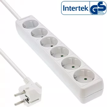 Regleta de enchufes InLine, 6 tomas schuko CEE 7/3, blanca, 1,5 m