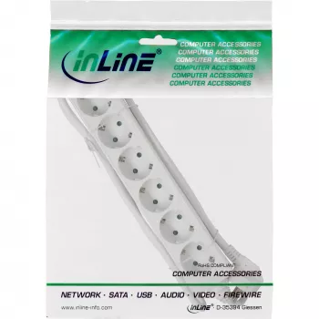 Regleta de enchufes InLine, 6 tomas schuko CEE 7/3, blanca, 1,5 m