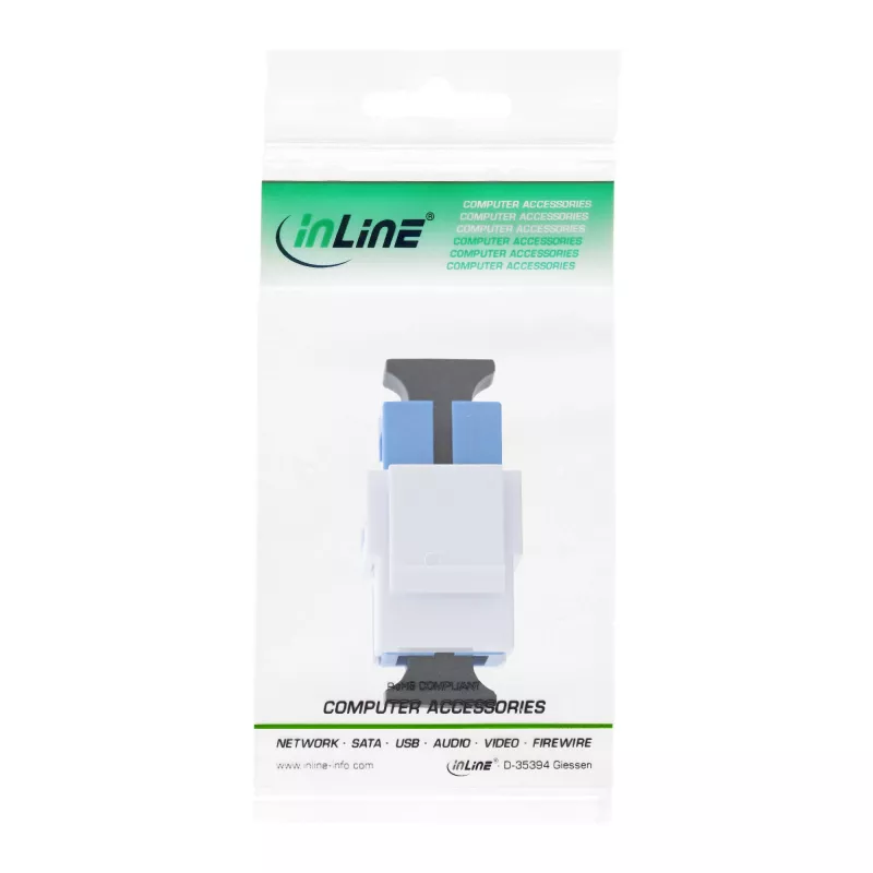 Adaptador de fibra óptica keystone snap-in InLine SC–SC simplex SM con casquillo cerámico, plano, blanco