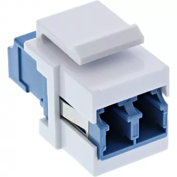 Adaptador keystone snap-in FO InLine blanco, dúplex LC/LC, SM, casquillo cerámico, azul