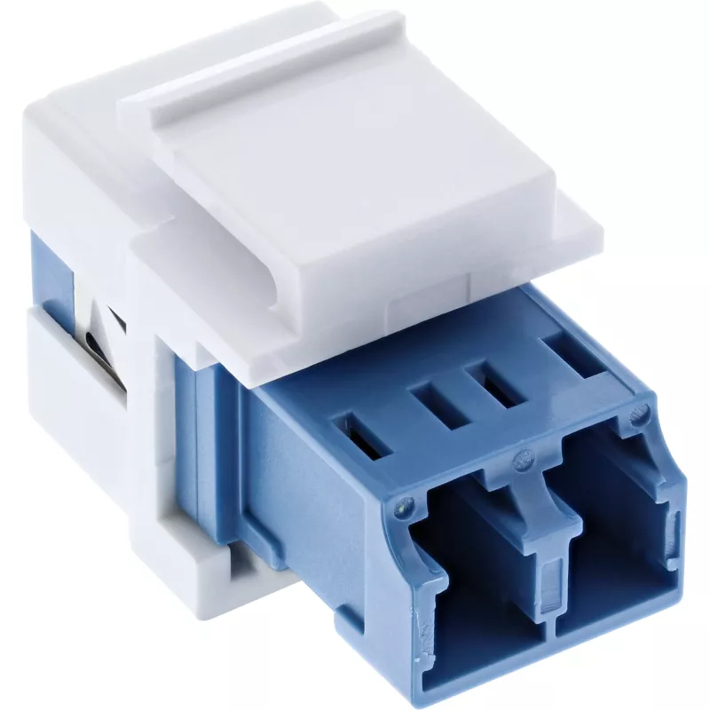 Adaptador keystone snap-in FO InLine blanco, dúplex LC/LC, SM, casquillo cerámico, azul