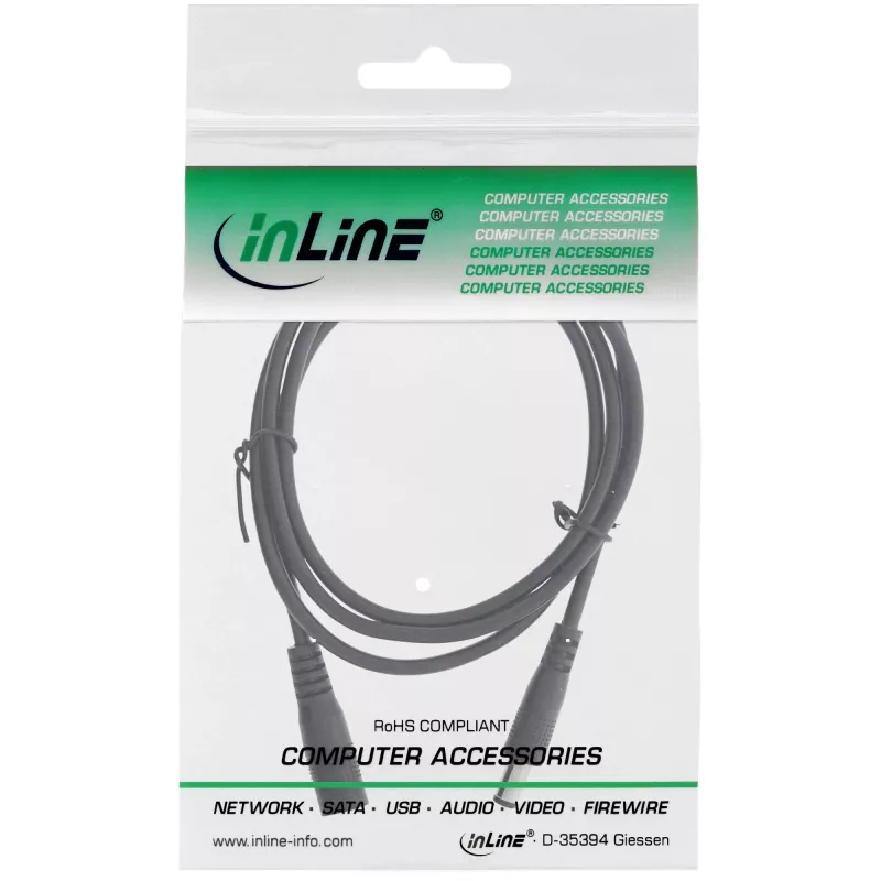 Cable alargador DC InLine, conector macho/hembra DC 5,5x2,1 mm, AWG 18, negro 1 m